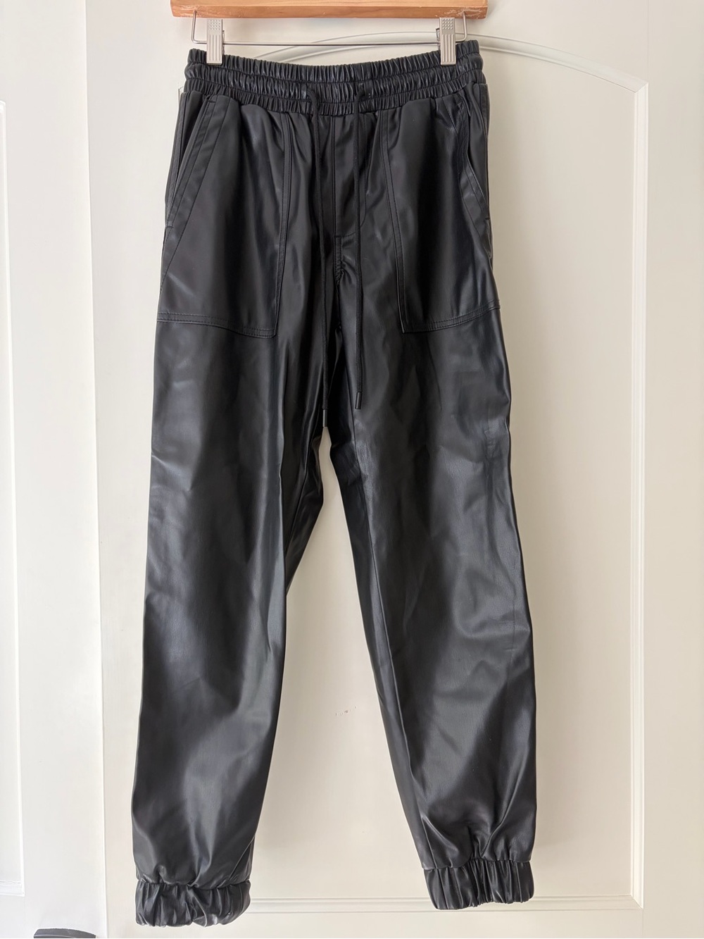Black Faux Leather Jogger Pants